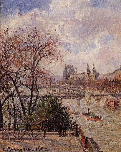 The Louvre, Gray Weather, Afternoon by Camille Pissarro