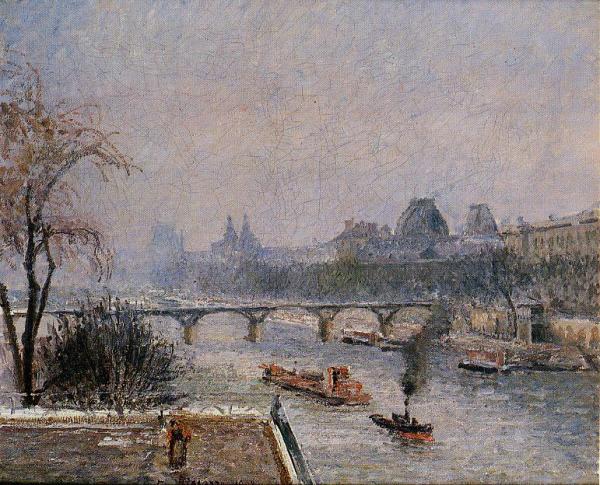 The Louvre - Morning, Snow Effect by Camille Pissarro
