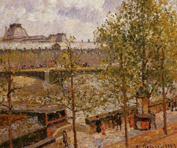 The Louvre, Morning, Sun, Quai Malaquais by Camille Pissarro