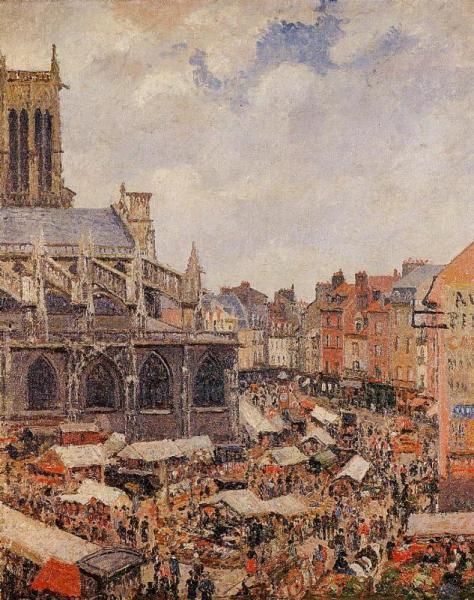 The Market By The Church Of Saint-jacques, Dieppe by Camille Pissarro