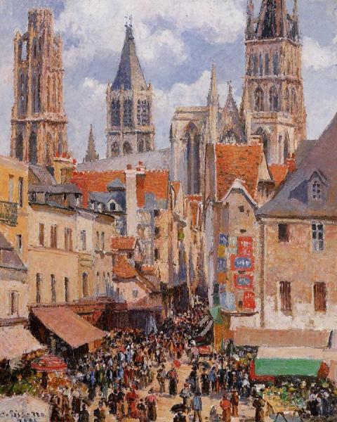 The Old Market And The Rue De L'epicerie In Rouen by Camille Pissarro Oil Painting Reproductions