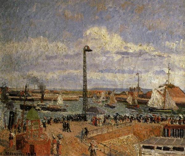 The Pilot's Jetty, Le Havre - High Tide, Afternoon Sun by Camille Pissarro