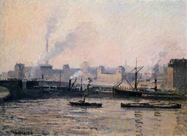 The Pont Boieldieu , Rouen: Fog by Camille Pissarro