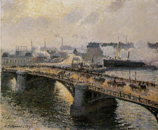 The Pont Boieldieu , Rouen: Sunset, Misty Weather by Camille Pissarro Oil Painting Reproductions