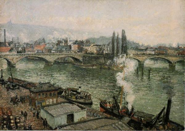 The Pont Corneille , Rouen: Grey Weather by Camille Pissarro