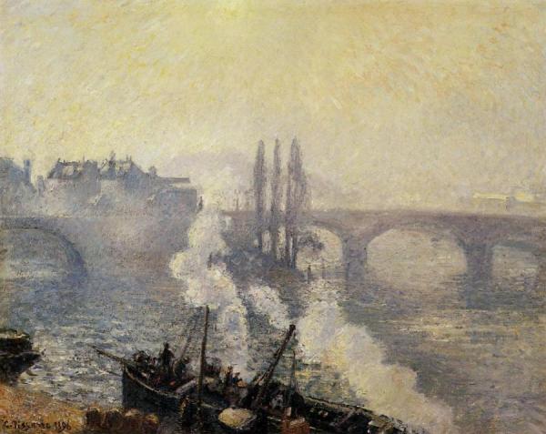 The Pont Corneille , Rouen: Morning Mist by Camille Pissarro