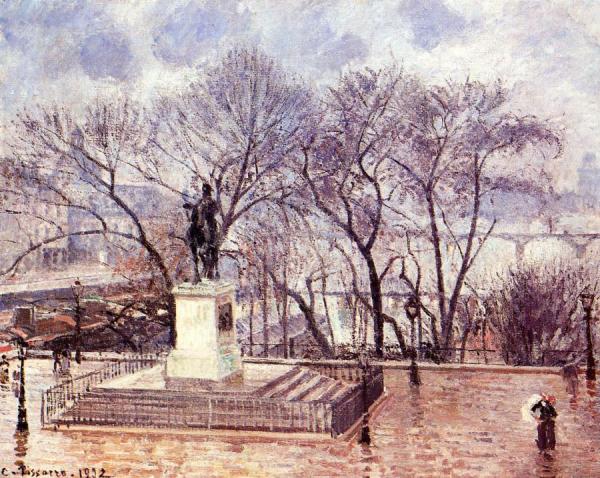 The Raised Terrace Of The Pont-neuf, Place Henri Iv: Afternoon, Rain by Camille Pissarro