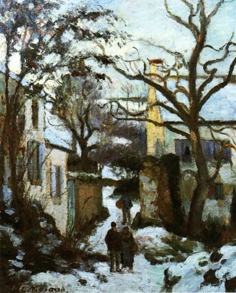 The Road To L'hermitage In Snow by Camille Pissarro Oil Painting Reproductions