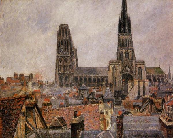 The Roofs Of Old Rouen: Grey Weather by Camille Pissarro