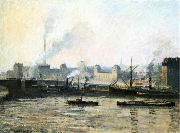The Saint Sever Bridge At Rouen, Fog by Camille Pissarro