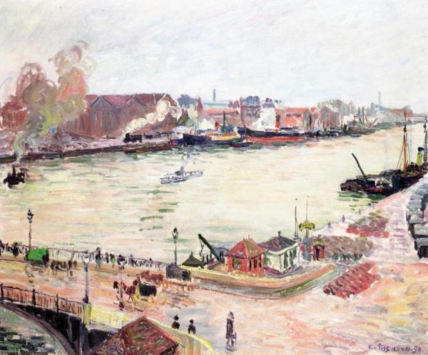 The Seine At Rouen, Pont Boieldieu by Camille Pissarro