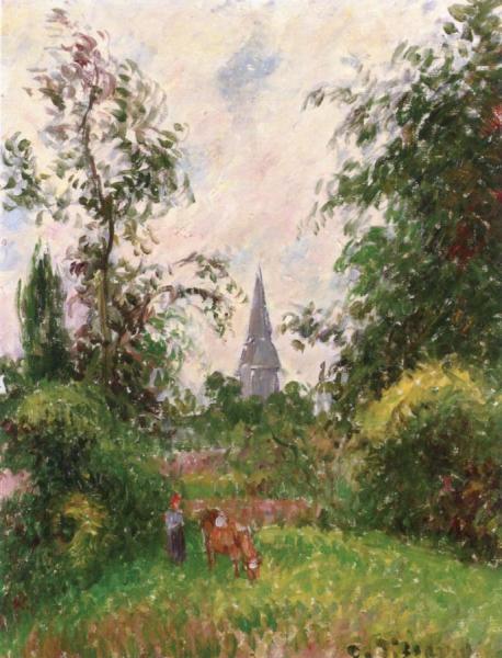 The Steeple Of Bazincourt by Camille Pissarro