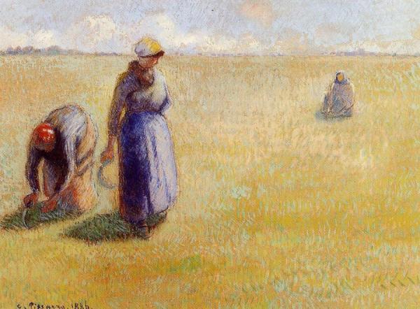 Three Women Cutting Grass by Camille Pissarro Oil Painting Reproductions