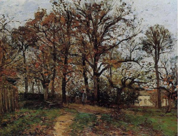 Trees On A Hill, Autumn, Landscape In Louveciennes by Camille Pissarro