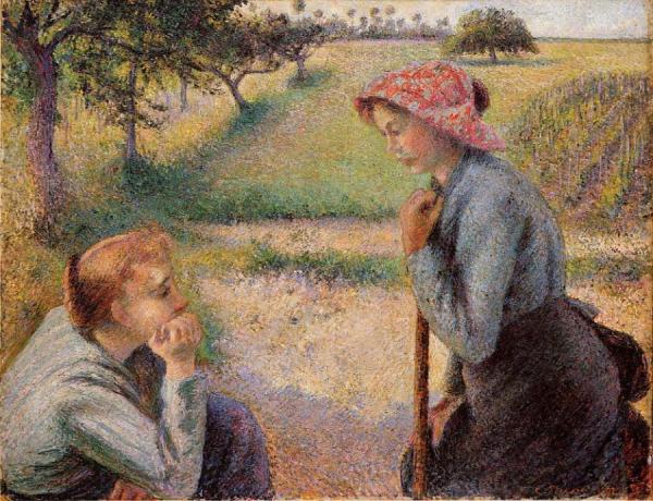 Two Peasant Woman Chatting by Camille Pissarro