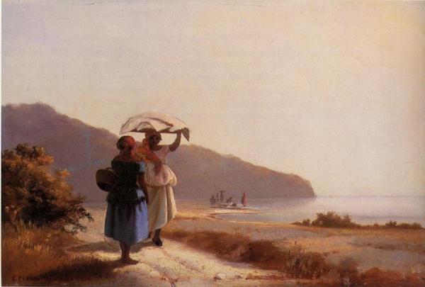 Two Woman Chatting By The Sea, St. Thomas by Camille Pissarro