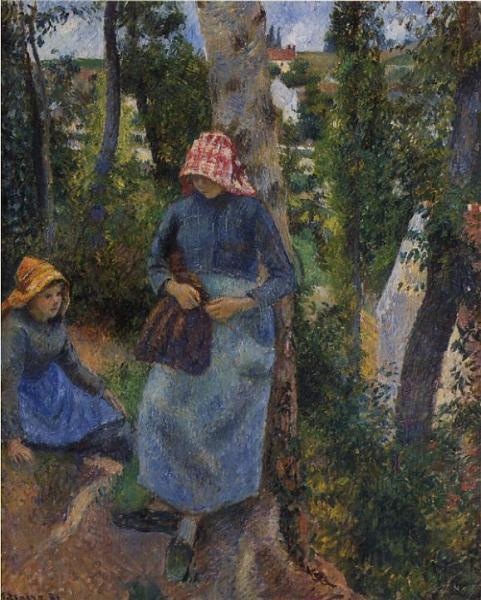 Two Young Peasants Chatting Under The Trees by Camille Pissarro