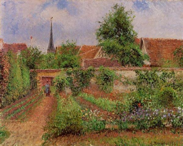 Vegetable Garden In Eragny, Overcast Sky, Morning by Camille Pissarro