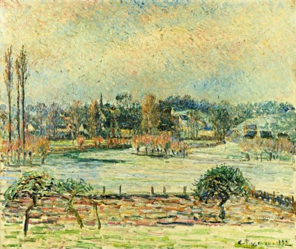 View Of Bazincourt, Flood, Morning Effect by Camille Pissarro