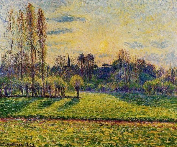 View Of Bazincourt, Sunset by Camille Pissarro