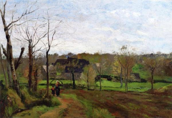 Woman And Child On A Path, Winter by Camille Pissarro