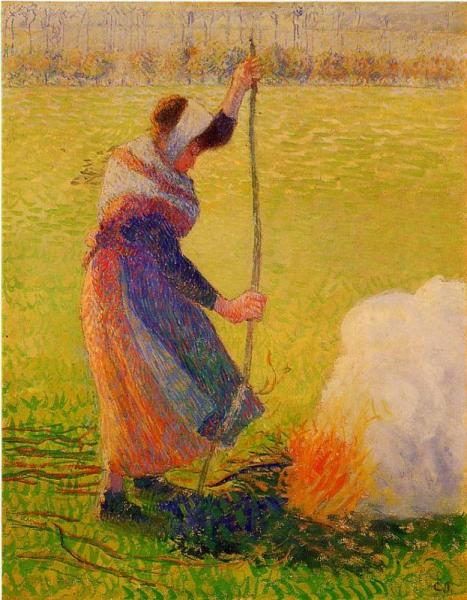 Woman Burning Wood by Camille Pissarro