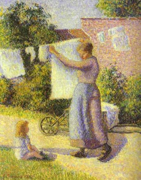 Woman Hanging Laundry by Camille Pissarro