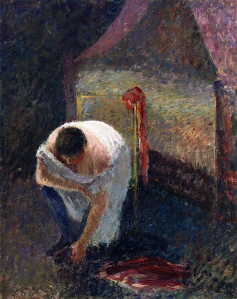 Woman In A Chemise Next To A Bed by Camille Pissarro
