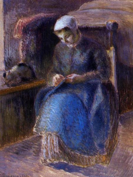 Woman Sewing by Camille Pissarro