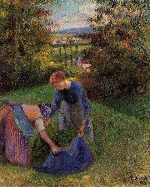 Women Gathering Grass by Camille Pissarro