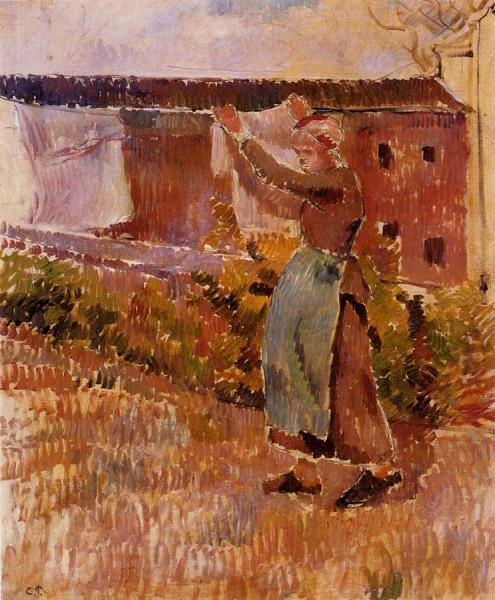 Women Tending The Laundry (study) by Camille Pissarro