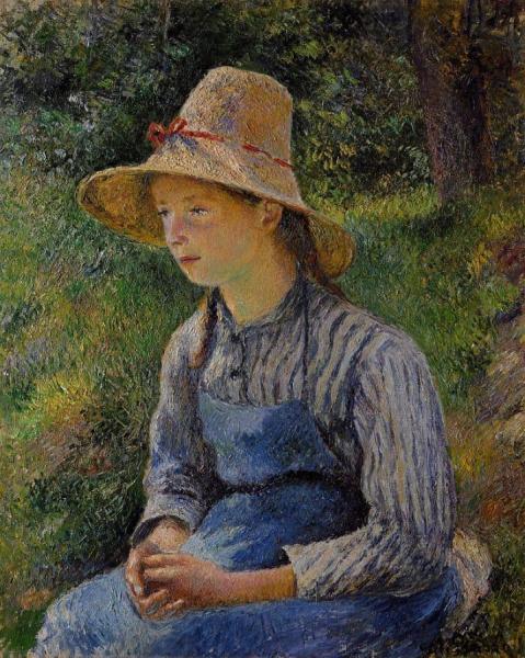 Young Peasant Girl Wearing A Hat by Camille Pissarro