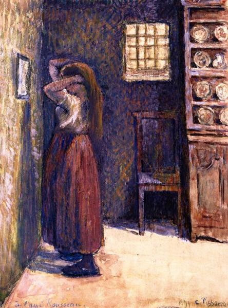 Young Peasant Woman Fixing Her Hair by Camille Pissarro