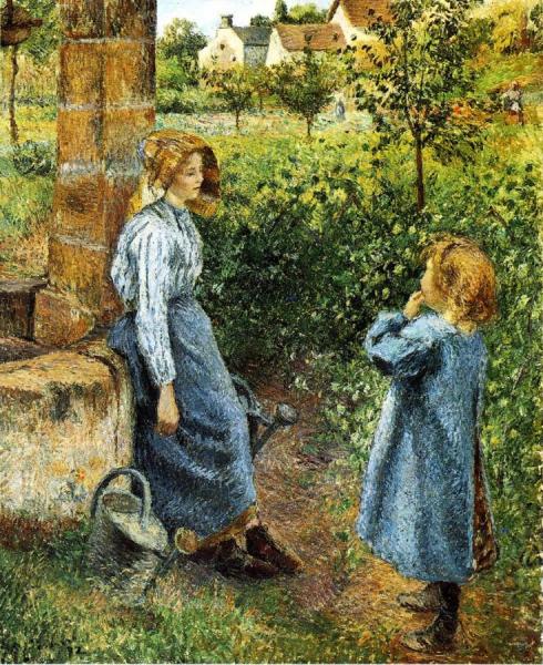 Young Woman And Child At The Well by Camille Pissarro