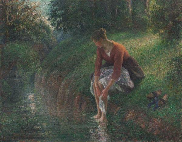 Young Woman Bathing Her Feet by Camille Pissarro Oil Painting Reproductions