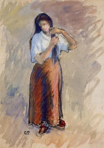 Young Woman Knotting Her Hair by Camille Pissarro