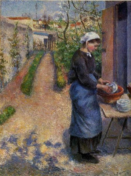 Young Woman Washing Plates by Camille Pissarro
