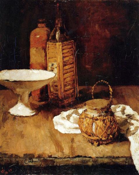Fruit Bowl, Stoneware And Maraschino Bottle, Ginger Can And Napkin by Carl Eduard Schuch