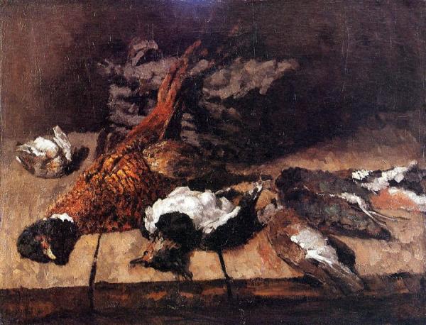 Pheasant, Small Birds And Basket by Carl Eduard Schuch