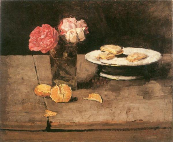 Roses, Orange And Biscuits On A Plate by Carl Eduard Schuch