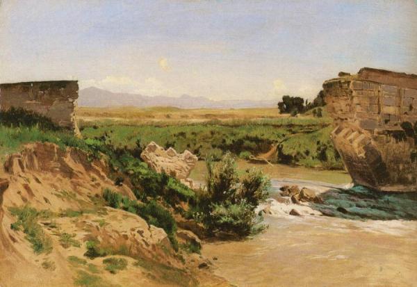 Ruined Bridge On A River by Carl Eduard Schuch