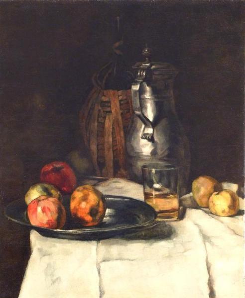 Still Life Mit Pewter Mug, Wineglass And Apple by Carl Eduard Schuch