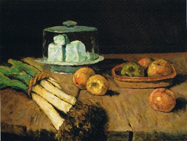 Still Life With Leeks Bunch, Apples And Cheese by Carl Eduard Schuch