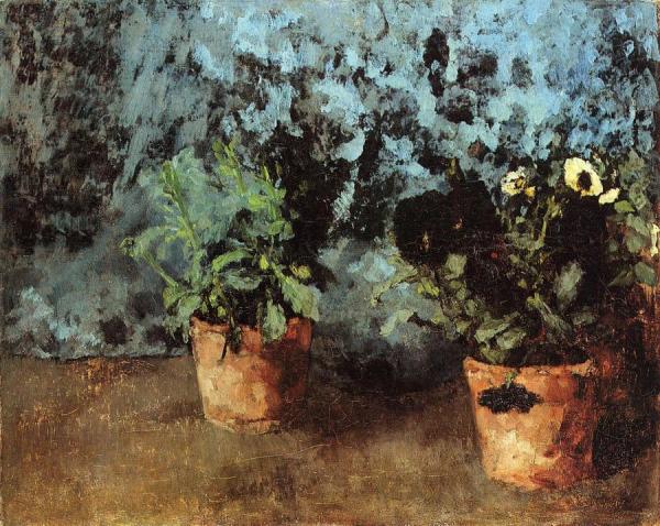 Two Flower Pots With Pansies by Carl Eduard Schuch