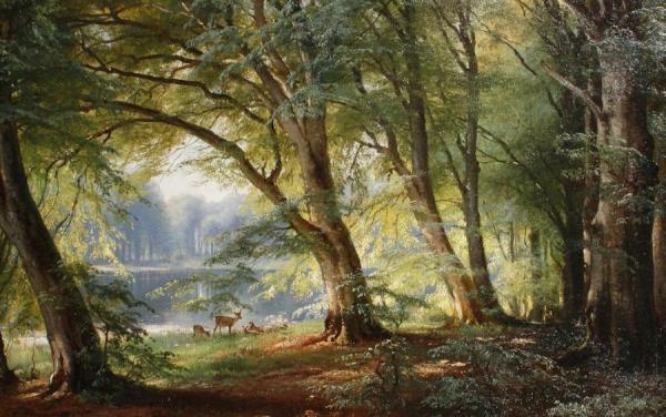 Deer Beside A Lake by Carl Frederik Peder Aagaard