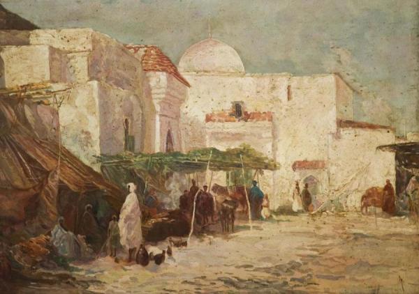 Carl Friedrich Heinrich Werner Luxor, Market Scene In Front Of A Mosque