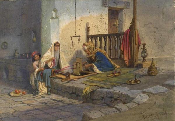 Carl Friedrich Heinrich Werner Oriental Courtyard With Mother And Child