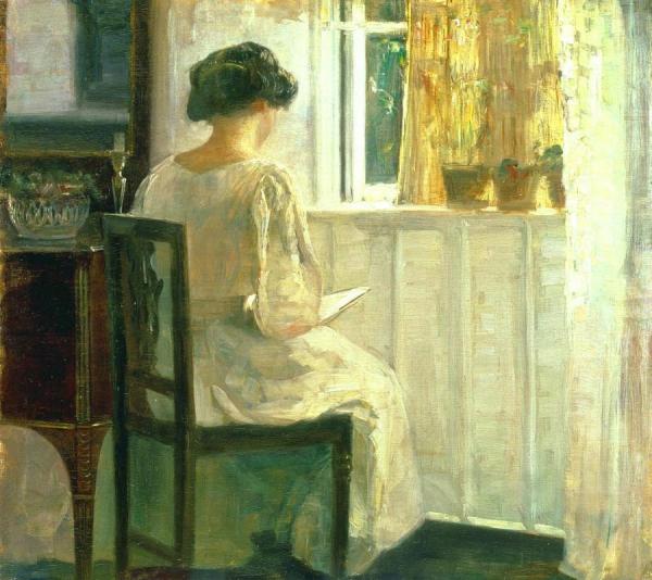Carl Holsoe Girl Reading In A Sunlit Room