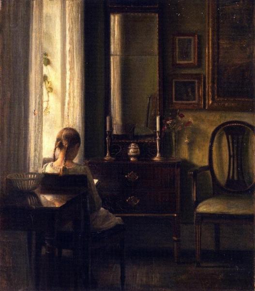 Carl Holsoe Interior With A Girl Reading