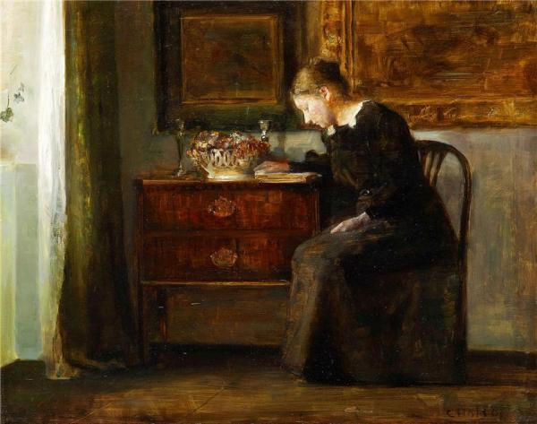 Carl Holsoe Interior With Woman Reading